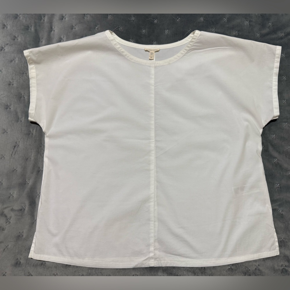 Eileen Fisher Oversized, Boxy, White Short Sleeve Top Size Medium